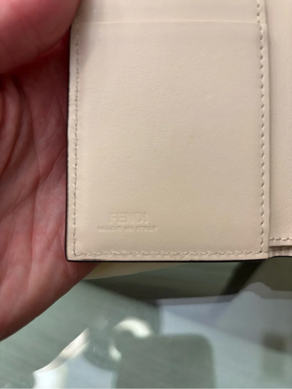 Authentic Fendi Tri-fold light pink and Cream Leather Wallet with Gold FF Logo